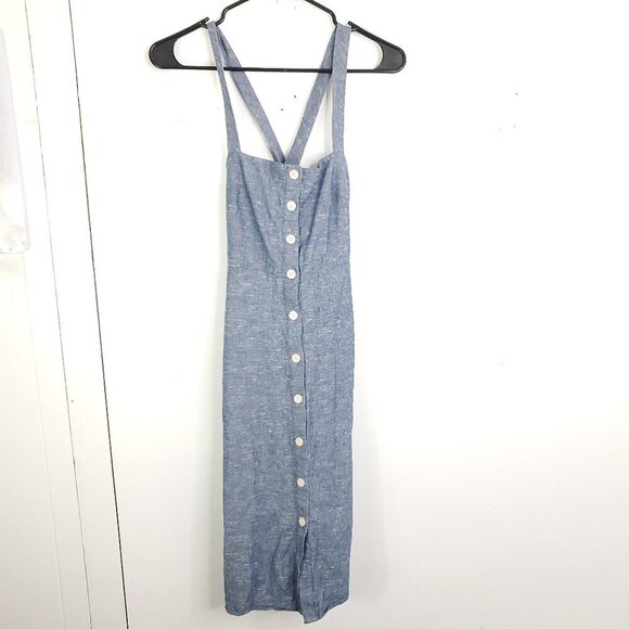 Madewell Dress Womens 0 Chambray Button Down Square Neck Midi Light Blue - Picture 1 of 10